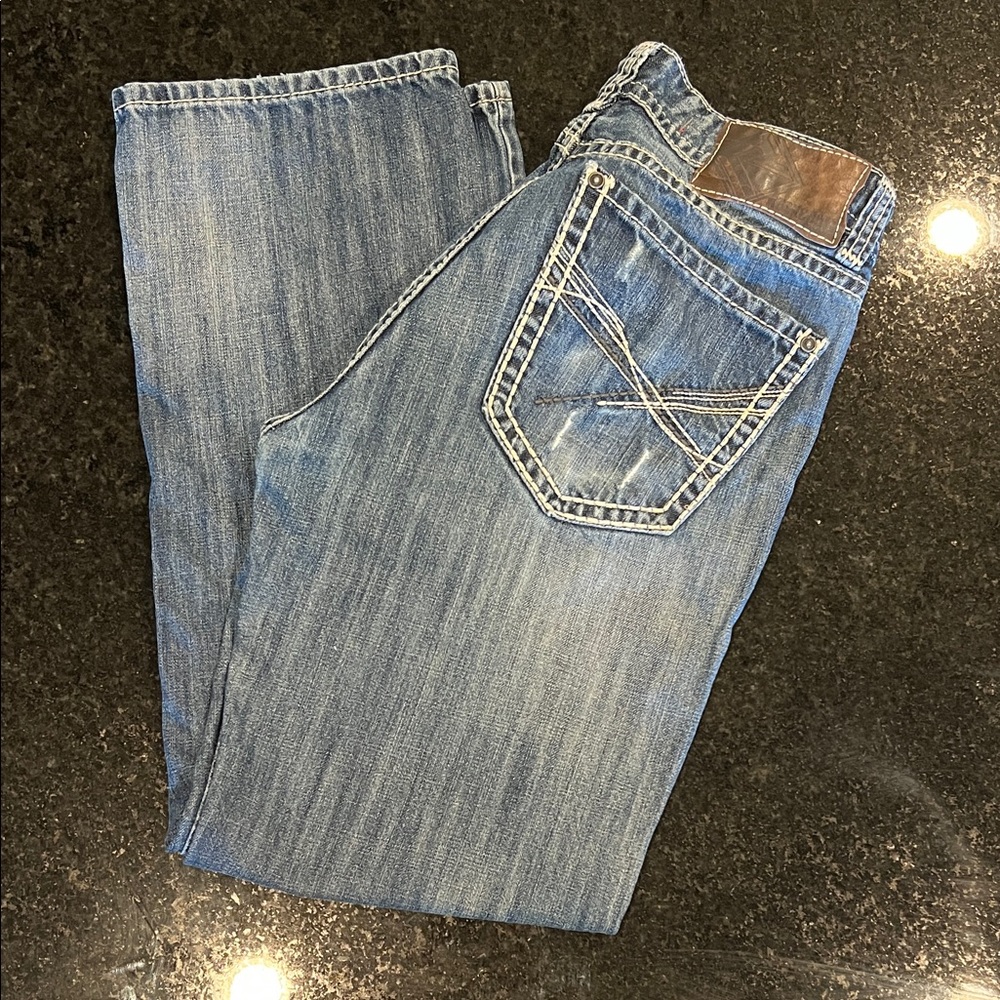 Rock & Roll denim jean. Double barrel straight leg/relaxed fit. Size 36/34